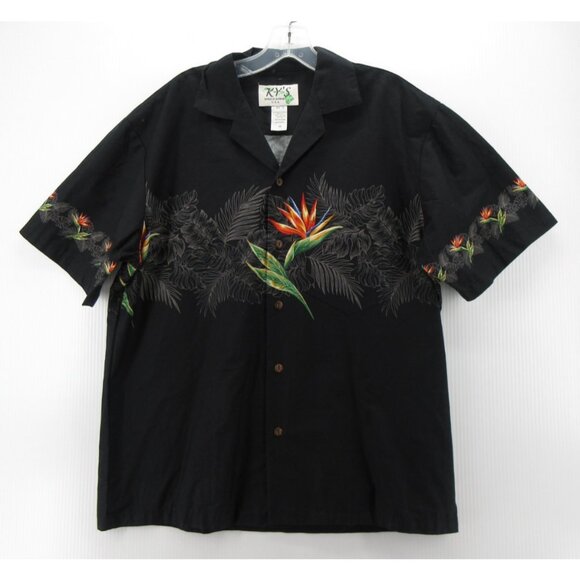 VINTAGE Kys Hawaiian Shirt Medium Button Up Bird of Paradise Aloha - Picture 1 of 10